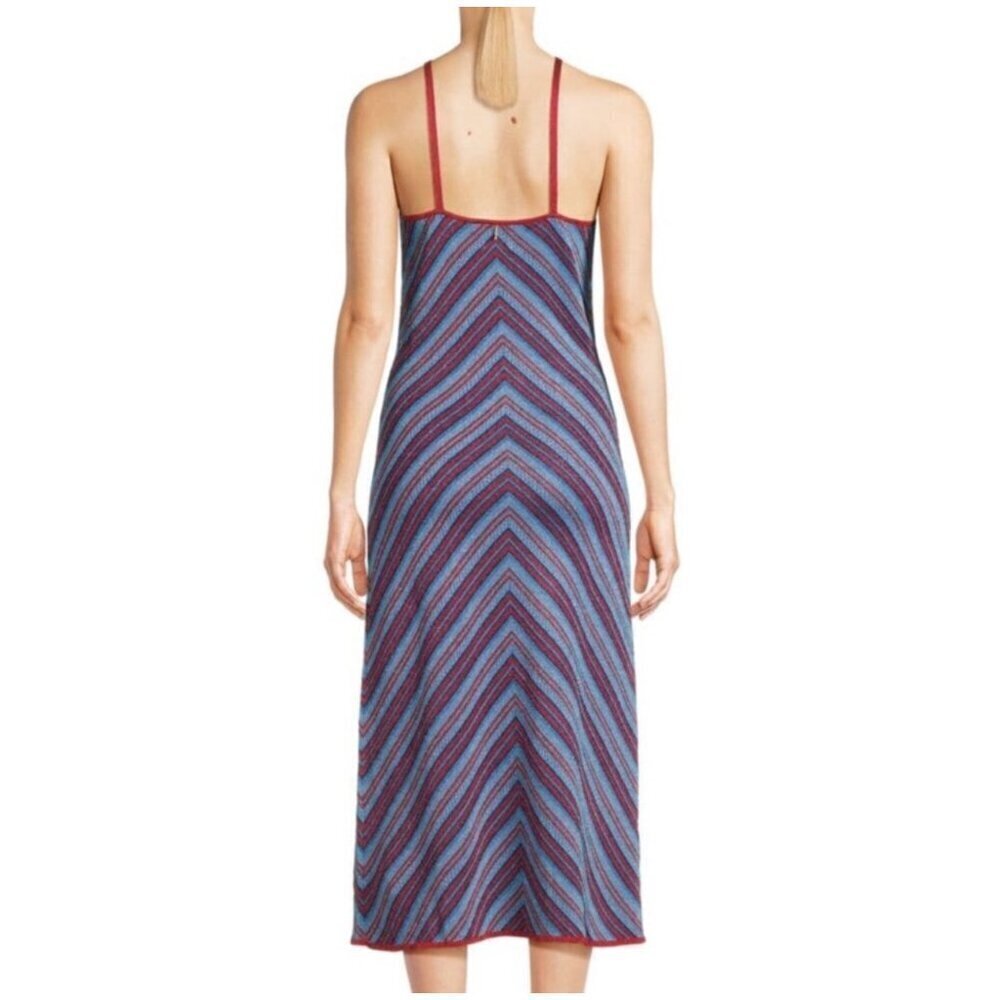 MISA LOS ANGELES DRESS Knit Halter Midi Red & Blue Metallic Sz L - Picture 5 of 13